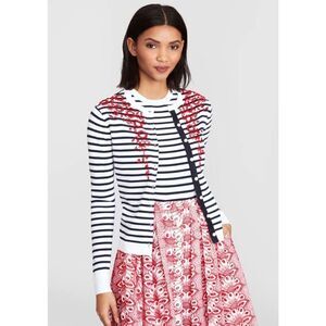 NWT Brooks Brothers Floral-Beaded Striped Cardigan, XS $150 A5